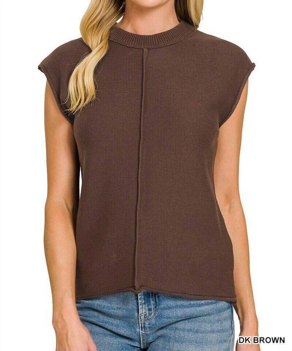 NEW ZENANA shannon center seam crew sweater in brown